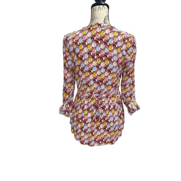 ModCloth Women's Cat Print Button Up Top Cinched Tie Back Size Small 100% Rayon - Picture 8 of 15